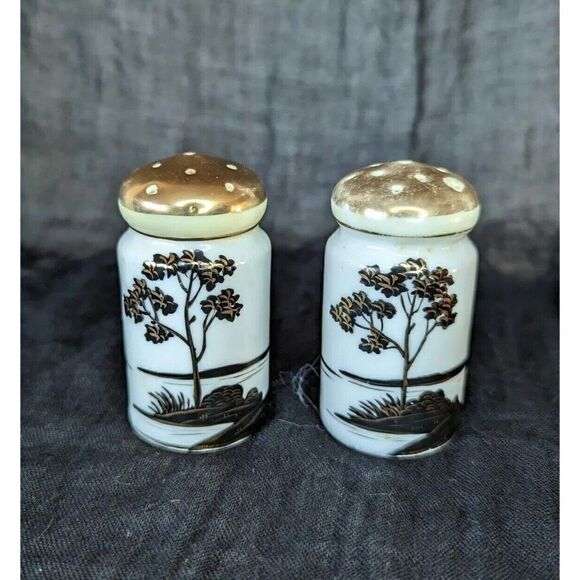 Hand painted Vintage Japanese Salt and Pepper Shaker Set Bonsai Japanese Maple - Picture 1 of 6